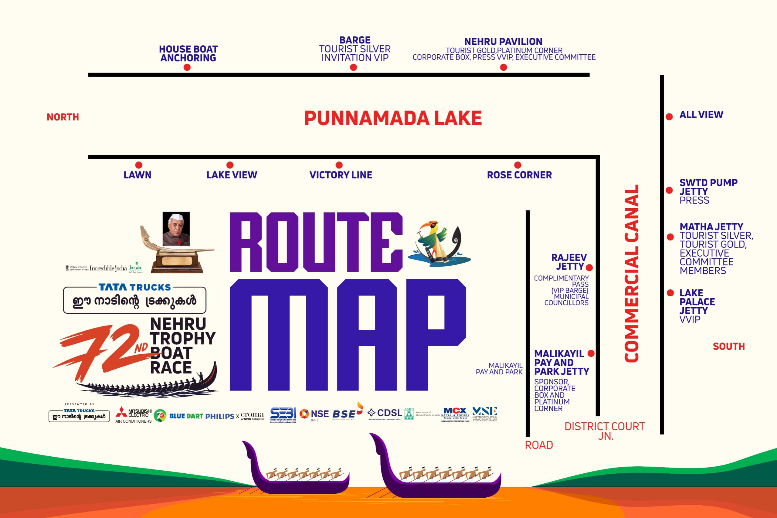 72nd Nehru Trophy Boat Race Route and Seating Map